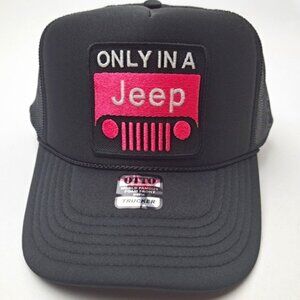 Only in a Jeep embroidered patch foam trucker mesh snapback hat black